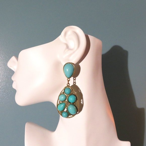 Turtle shell drop turquoise earrings - Picture 1 of 5